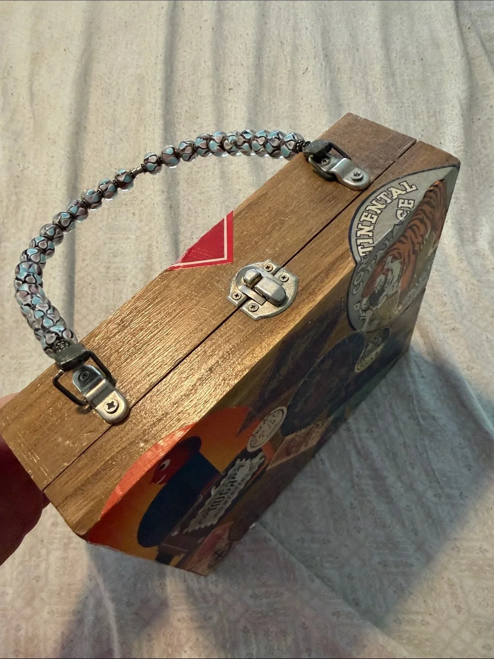 Vintage Travel Collage Box Handbag in Multicolor